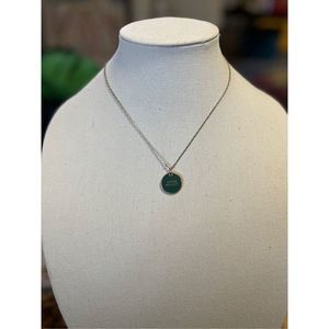 Women's Silver Green Shine Bright Round Plate Pendant Chain Statement Necklace